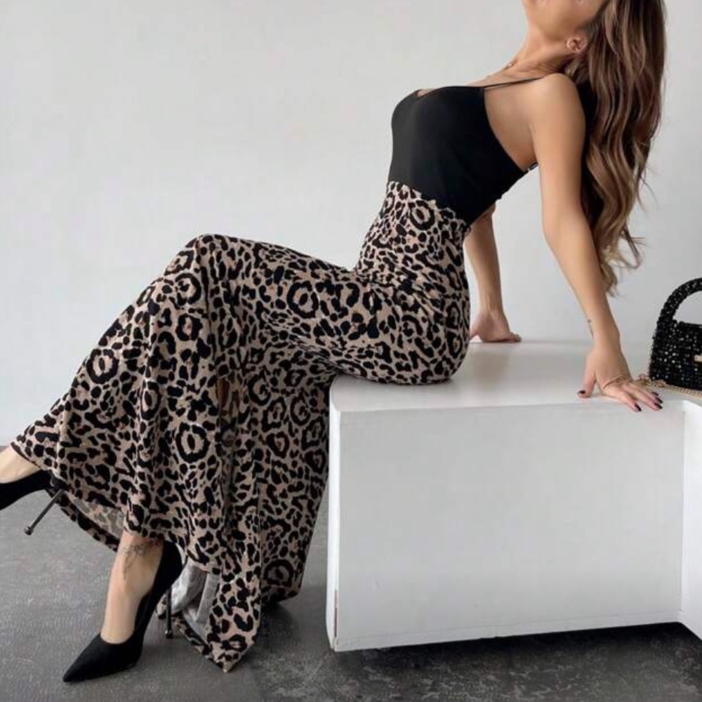 Sexy Leopard Print Slim Fit Cami Dress Maxi